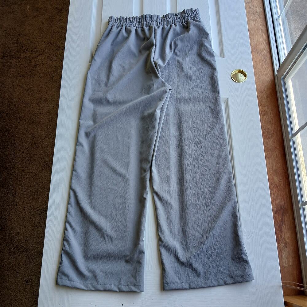 Grey Wide Leg High Rise Pants XL elastic waist pockets comfy office palazzo - Picture 3 of 11